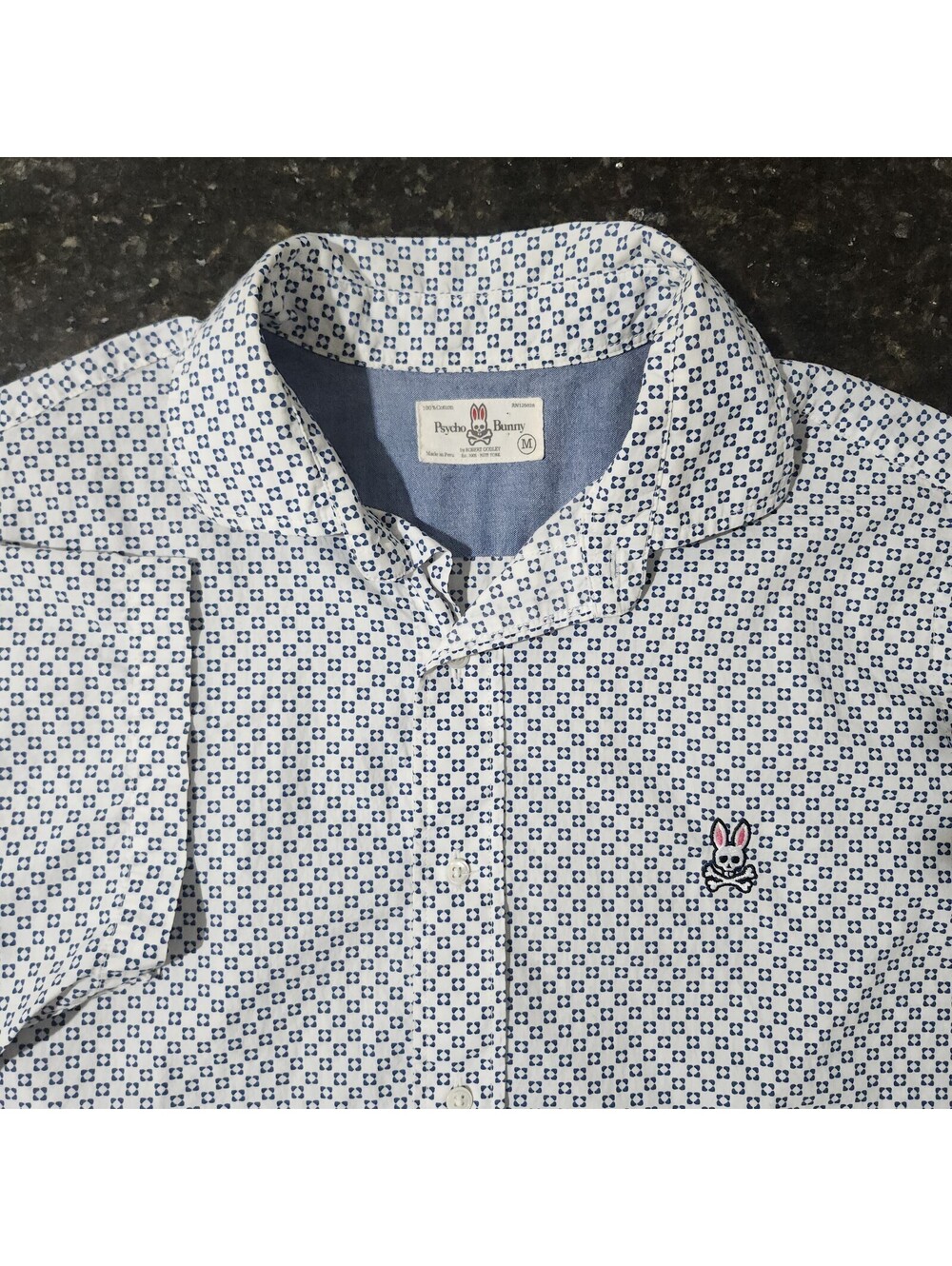 Psycho Bunny Button Up Shirt Mens Geometric All Over Preppy Casual Mens Medium